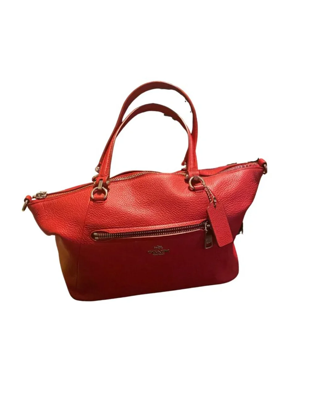 Coach Prairie Satchel Red Pebbled Leather Shoulder Bag Silver Hardware Zip Tote